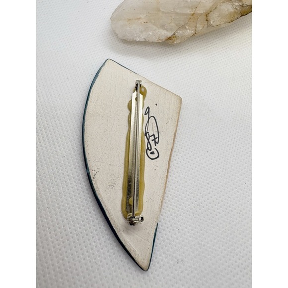 Vintage 1987 Signed Ceramic Brooch Southwest Abstract Geometric Memphis Style - Picture 5 of 8